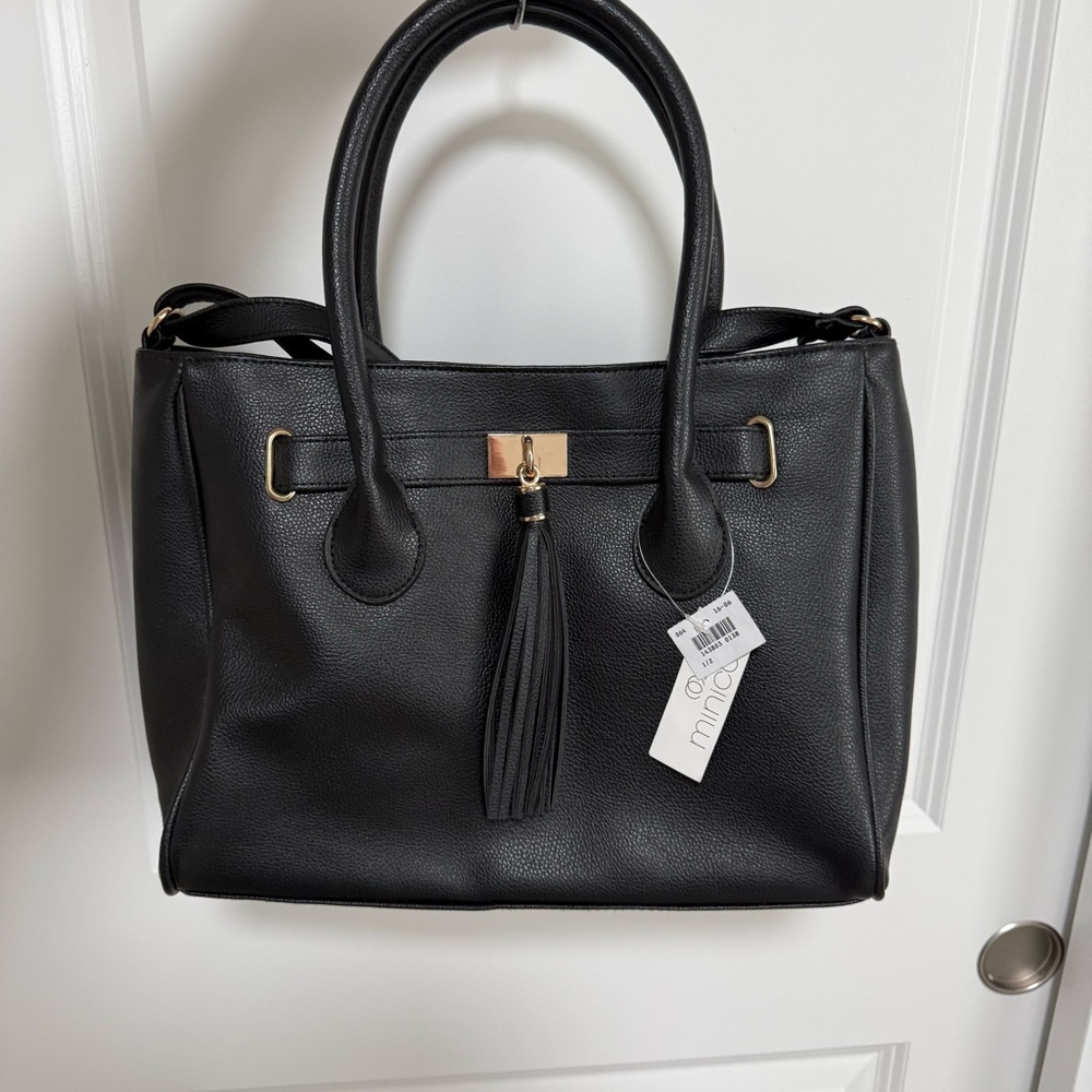 Handbag Classic Black Shoulder Bag Gold Detail NWT